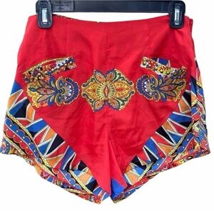 Lovers and Friends Red/Blue/Yellow Studded Floral Tribal Shorts. Size M. EUC!